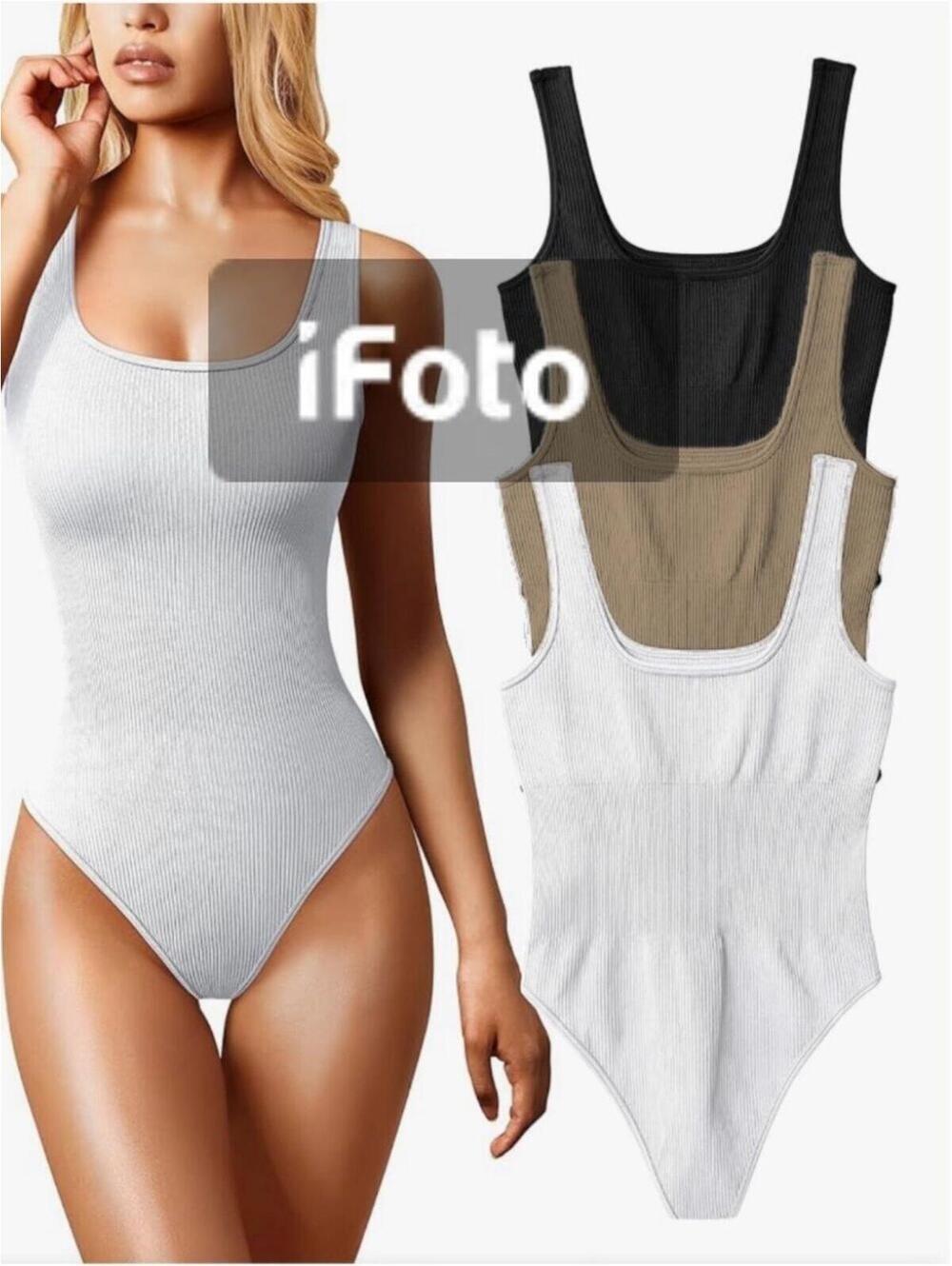 TikTok Viral OQQ Women's 3 Piece Bodysuits Sexy Ribbed Sleeveless Square Neck